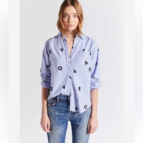 Current / Elliott Derby Button Down Shirt with LOVE Print Size 0 - Picture 1 of 11